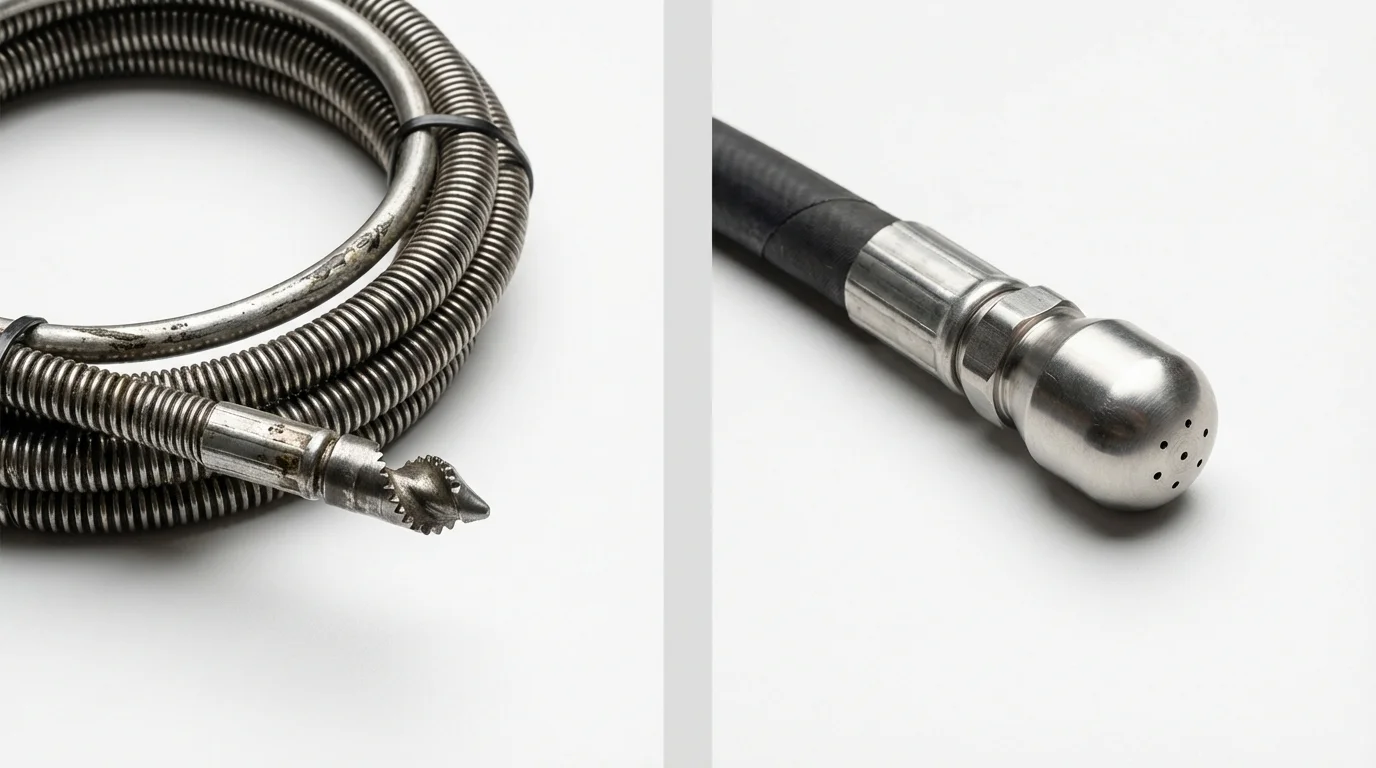 Drain snake cable and hydro jetting nozzle used for drain cleaning in Loomis, CA