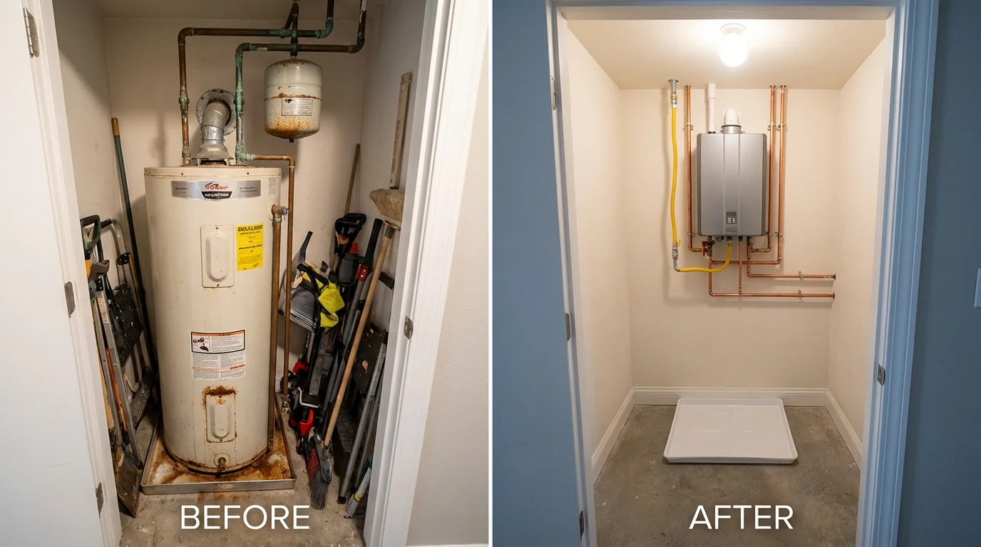 Tank water heater versus wall-mounted tankless unit comparison for Loomis, CA homeowners