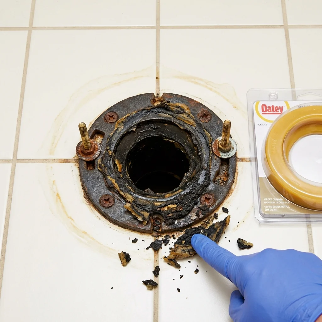 Failed wax ring showing water seepage at the base of a toilet in a Loomis, CA home