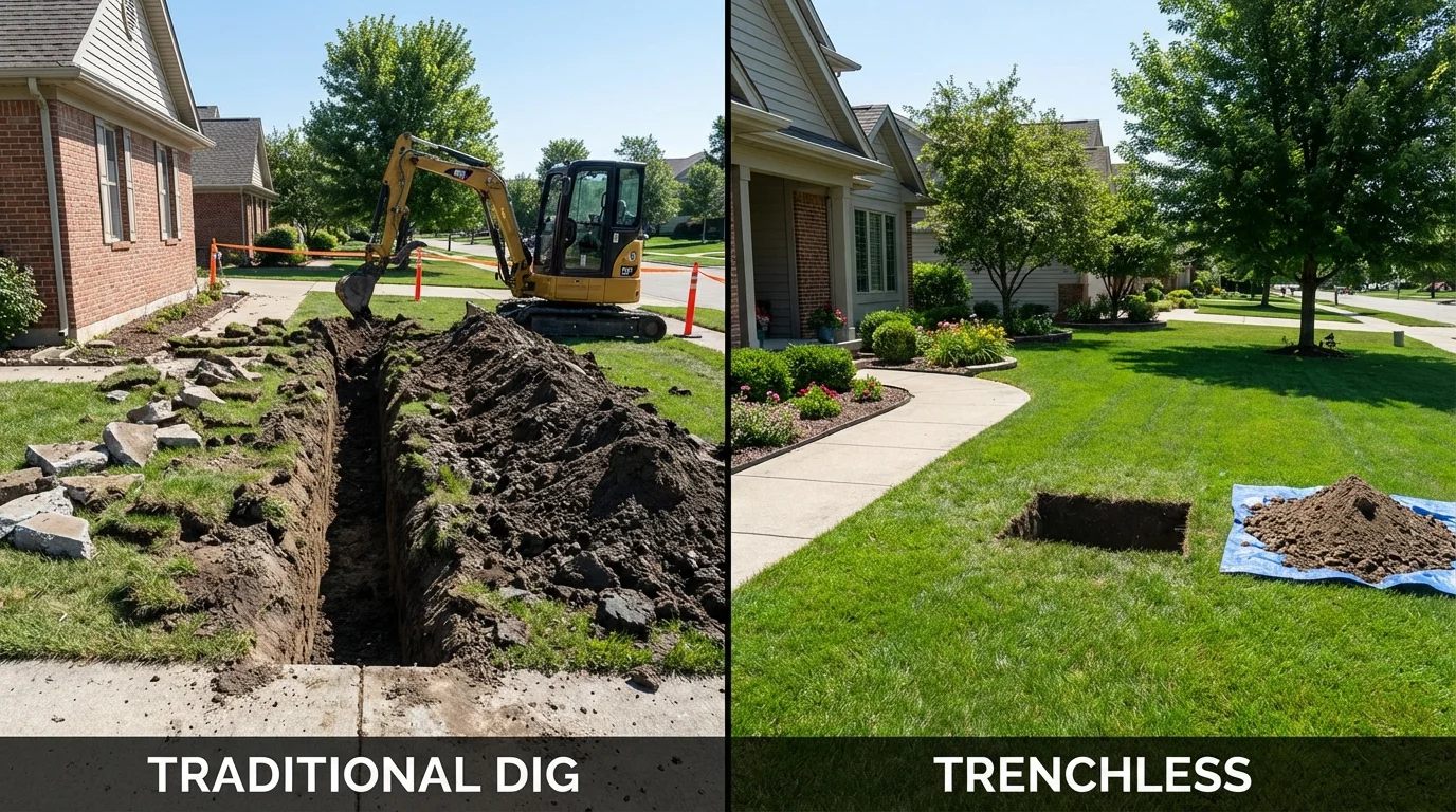 Trenchless sewer repair with minimal yard damage versus traditional excavation in Loomis, CA